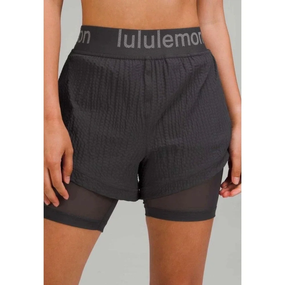 Lululemon Logo Waistband High-Rise Training Shorts wide waistband built-in liner